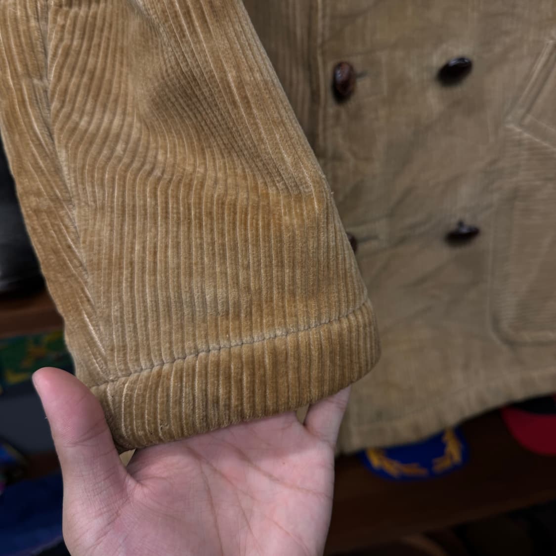 70s 글로버올 더블 브레스트 코듀로이 퍼 컨트리 헌팅 코트 상품이미지5