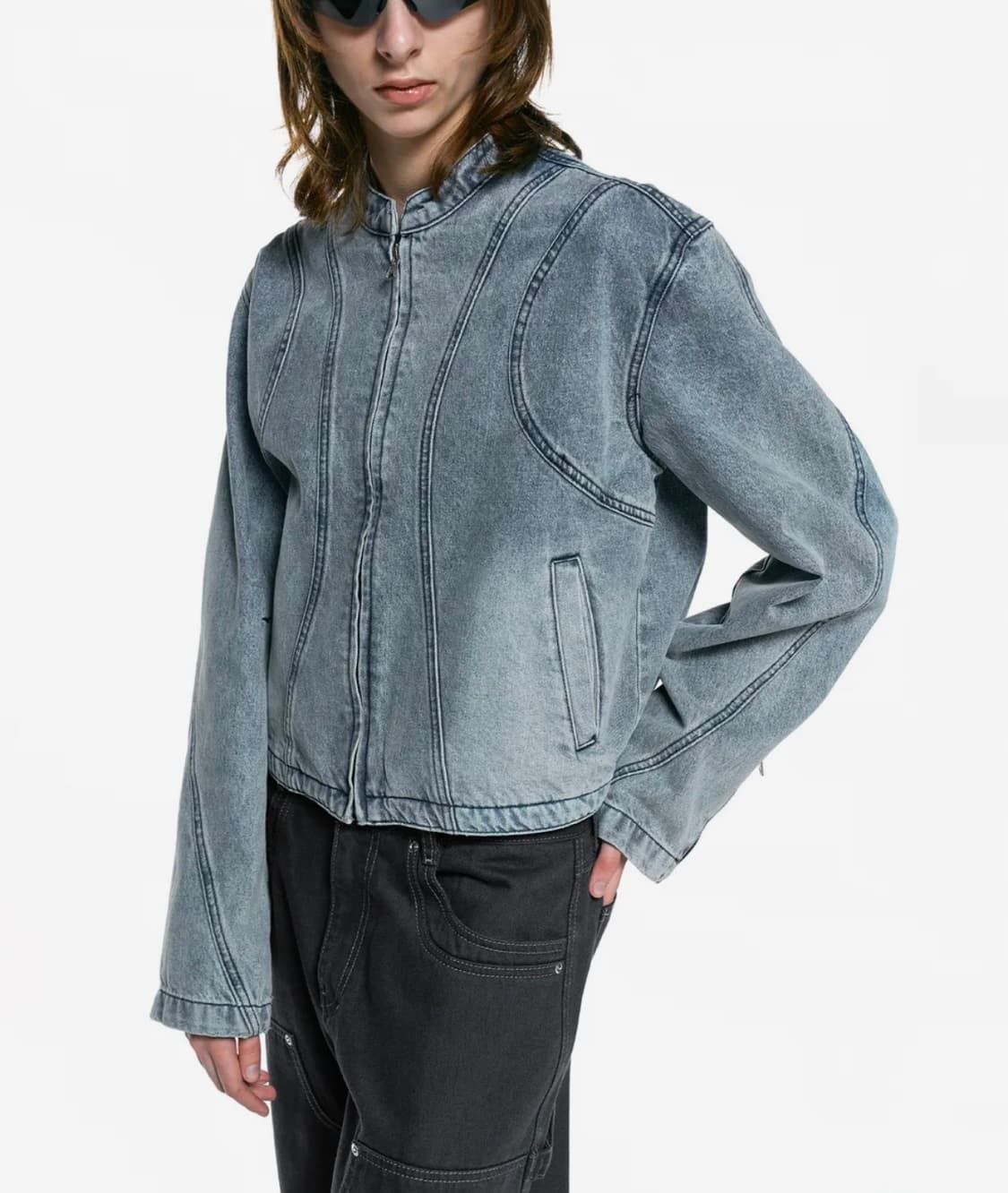 인사일런스우먼 청자켓 브러쉬드 레이싱 데님 자켓 상품이미지2