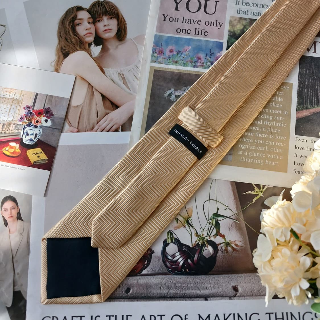 인헬+엑스헬 실크 옐로우 헤링본 넥타이 9.2cm A등급 A19426
 상품이미지5