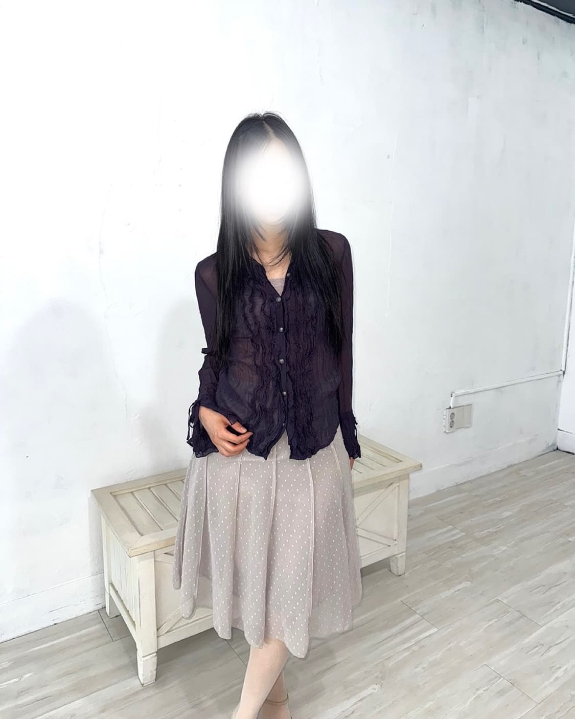 Taupe Sheer Dot Midi Skirt 상품이미지3