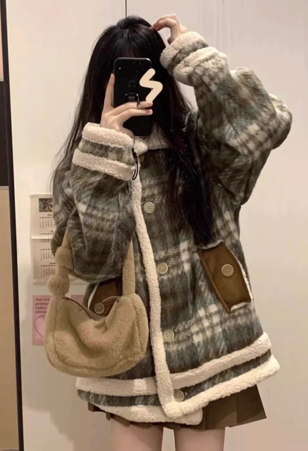 체크 양털 코트 상품이미지1