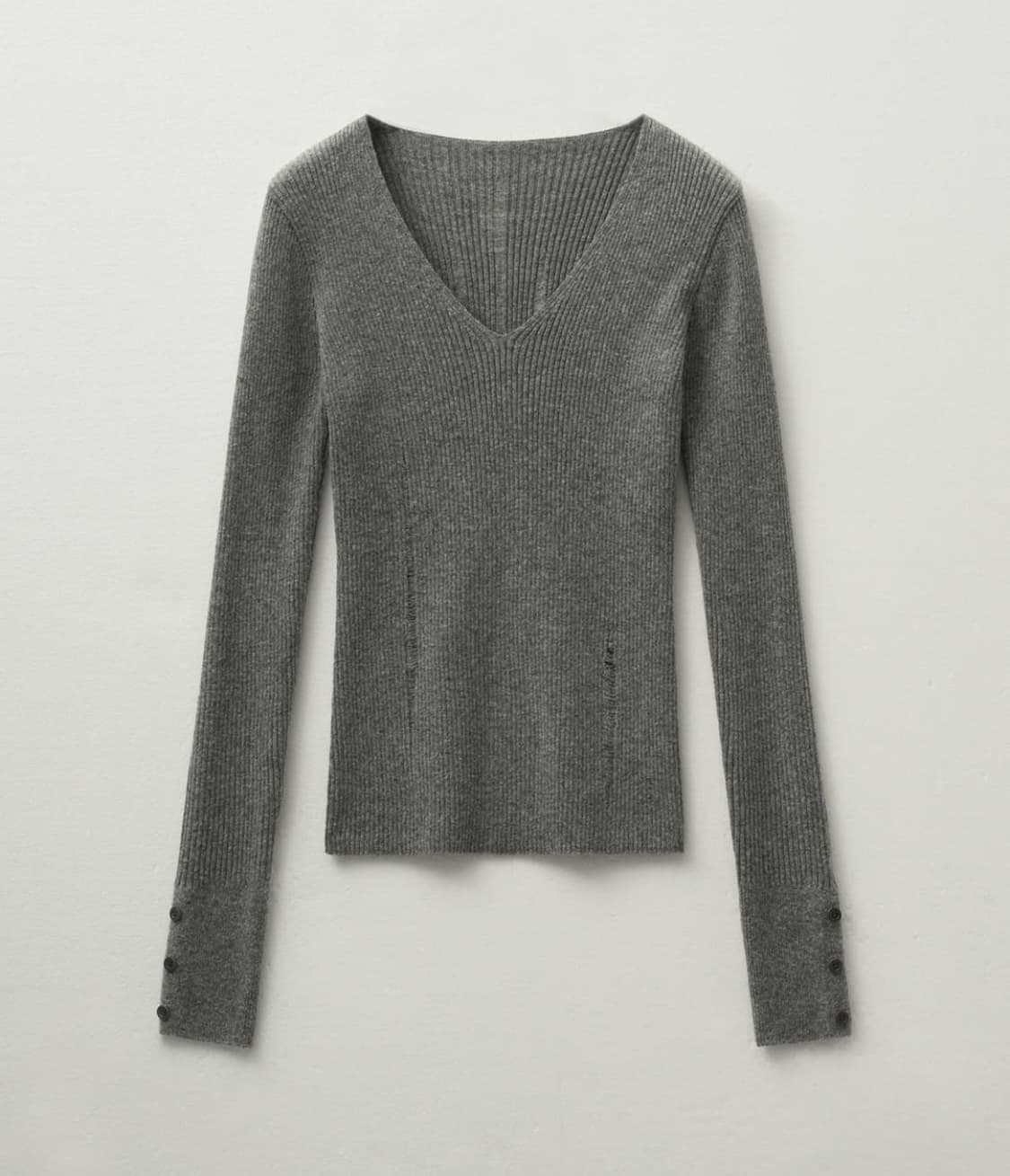 데미지드 브이넥 리브드 니트 멜란지 상품이미지1