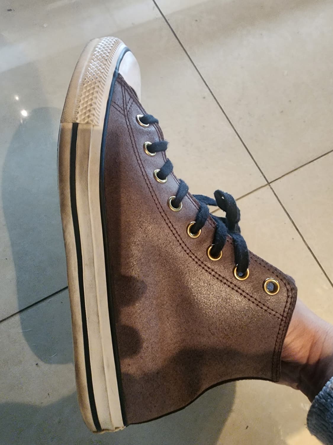 CONVERSE 컨버스 하이 브라운 레더 스니커즈 팜 275 운동화 슈즈 상품이미지2