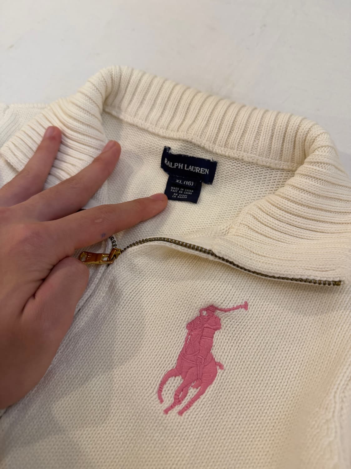 폴로 랄프로렌 빅포니 코튼 니트집업 아이보리 핑크 상품이미지2