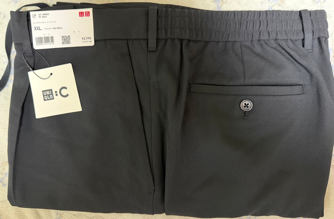 [2XL] 유니클로 C 484662 턱 와이드 테이퍼드 팬츠 블랙 상품이미지3