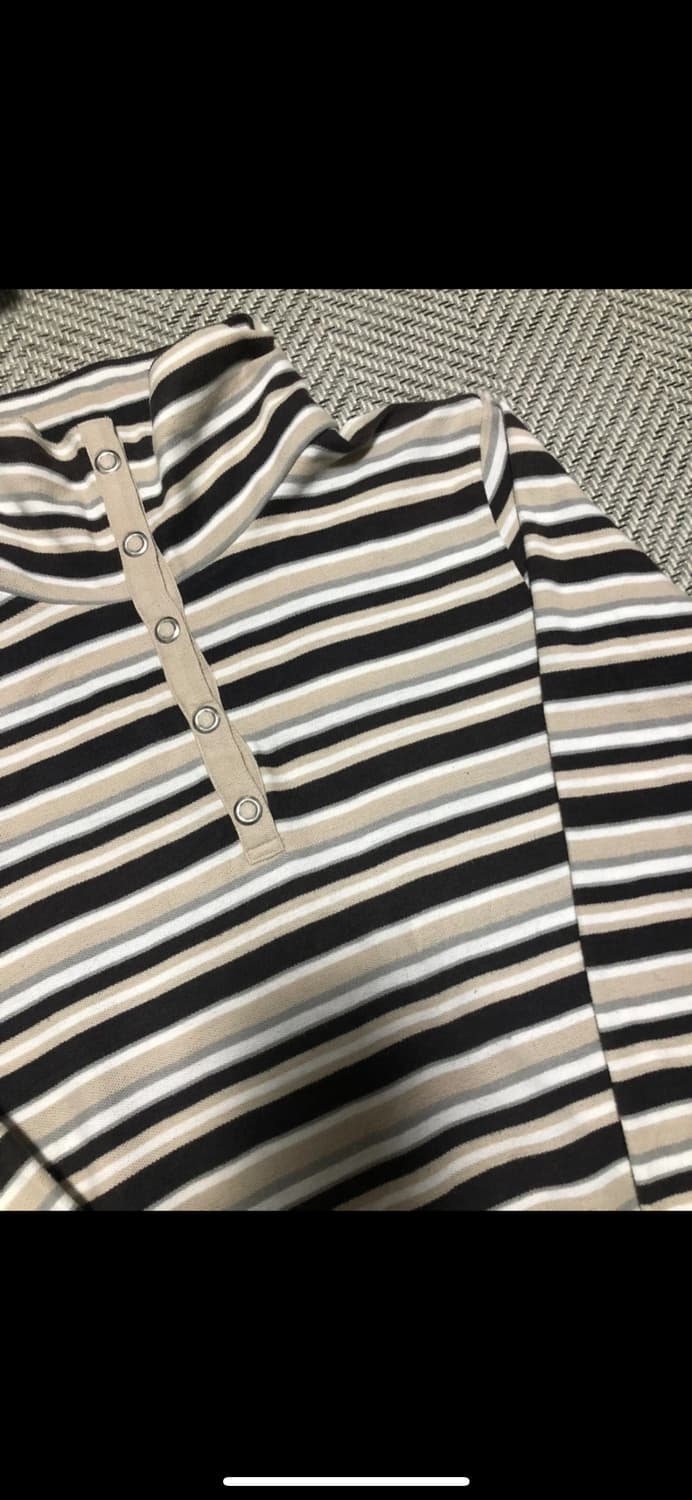 빈티지 너드 줄무늬 하이넥 긴발 티 상품이미지2