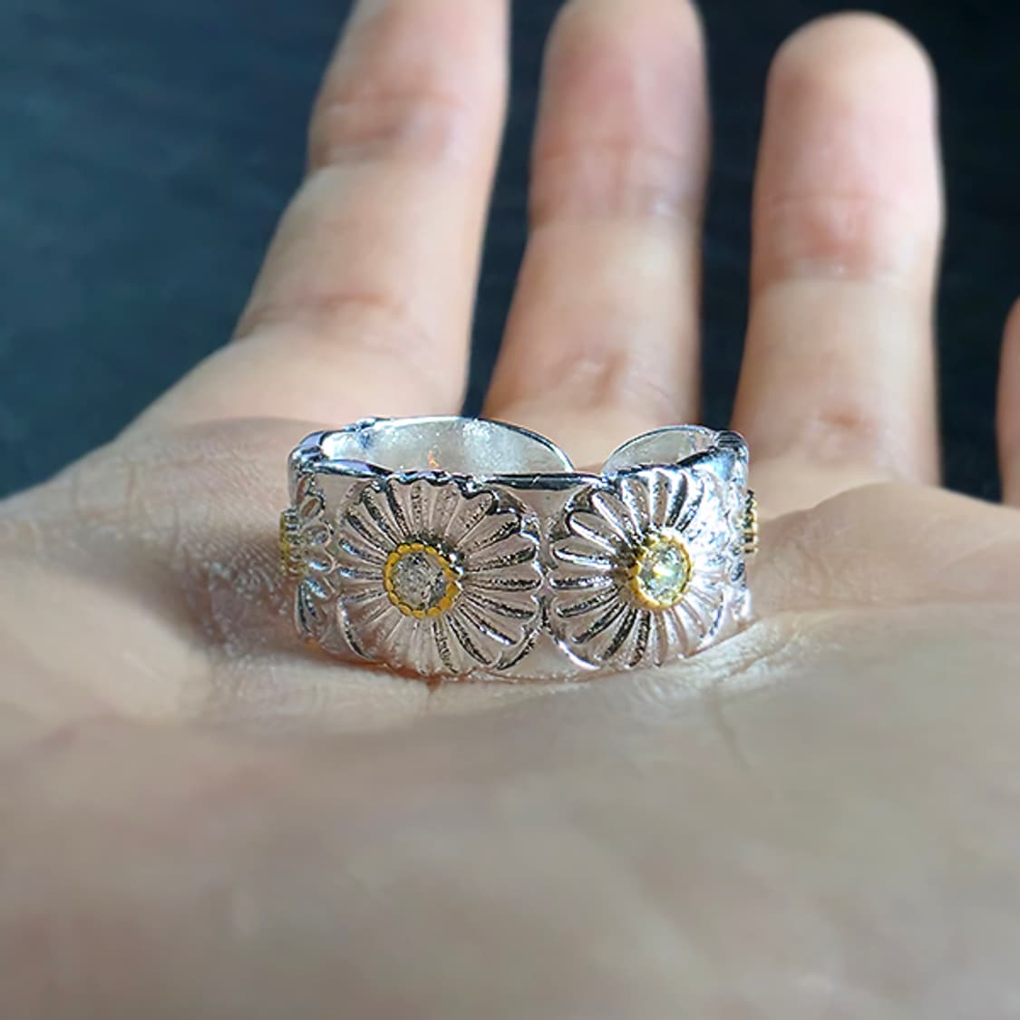 gd 꽃 데이지 실버 남자 엔틱 빈티지 명품 플라워 지디 반지 상품이미지5