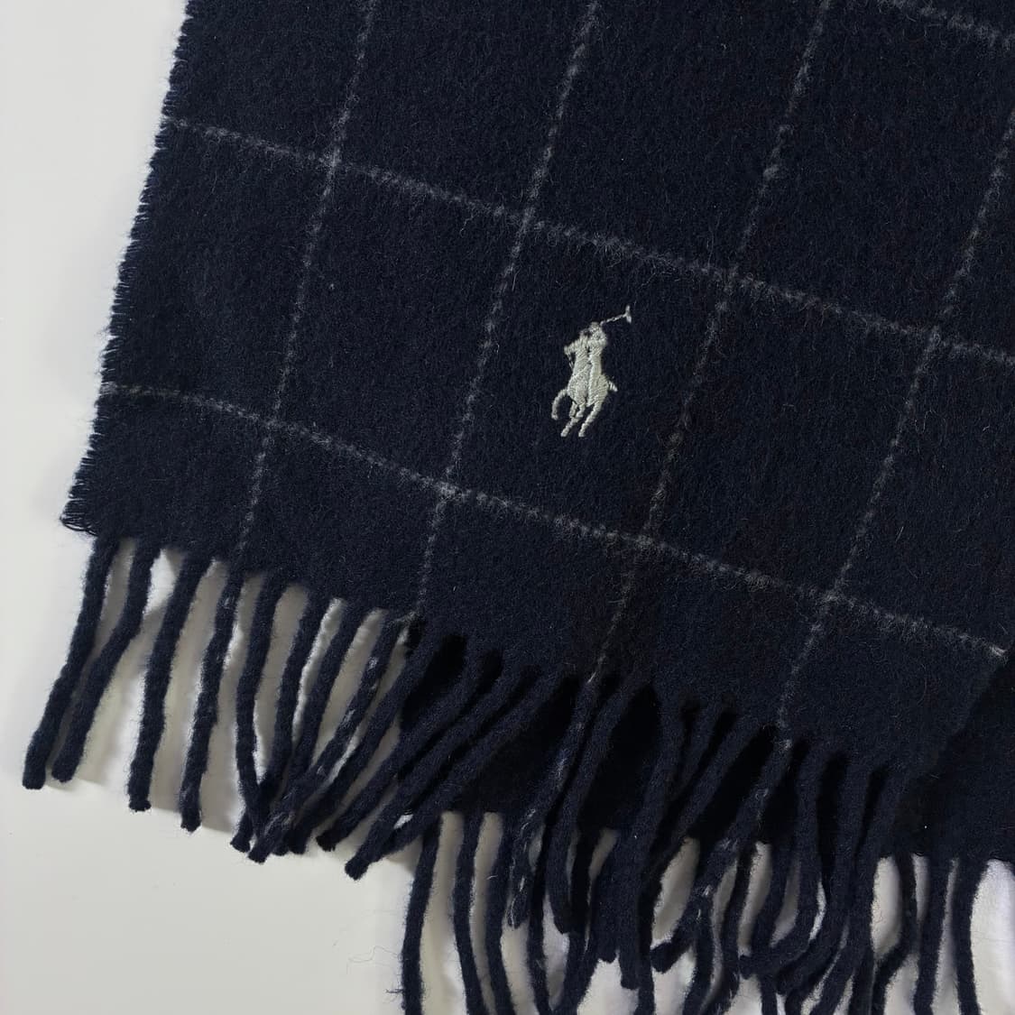 Polo  폴로 랄프로렌 자수 네이비 체크 울 머플러  상품이미지3