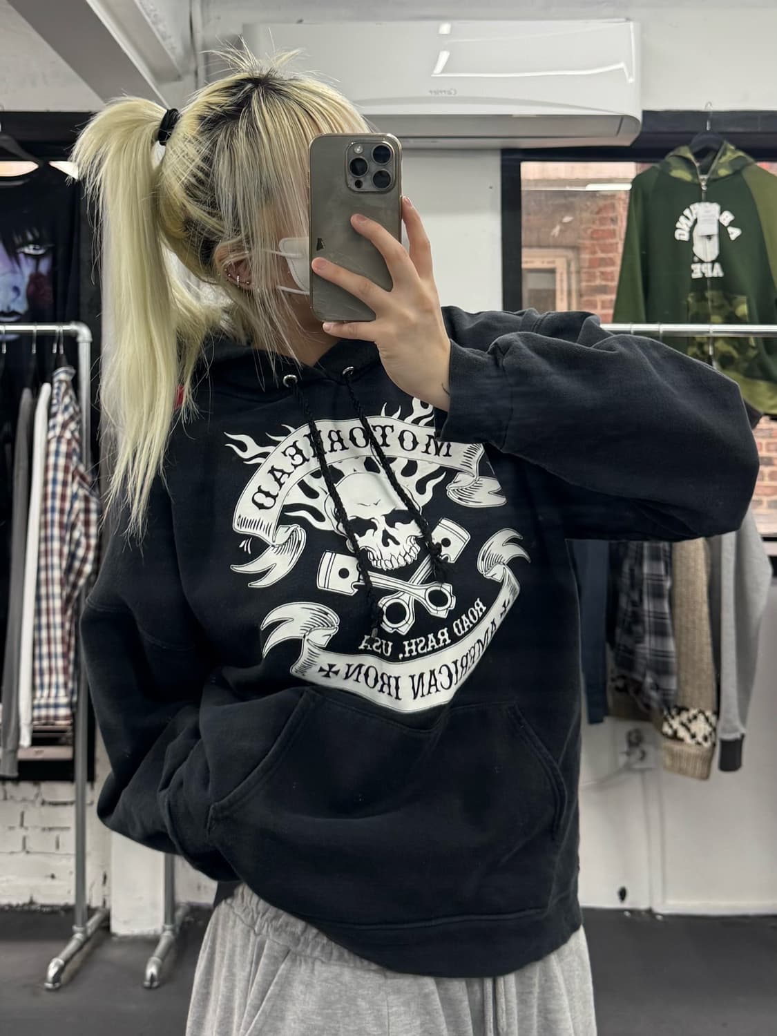 헤인즈 스컬 프린팅 후드티 상품이미지4