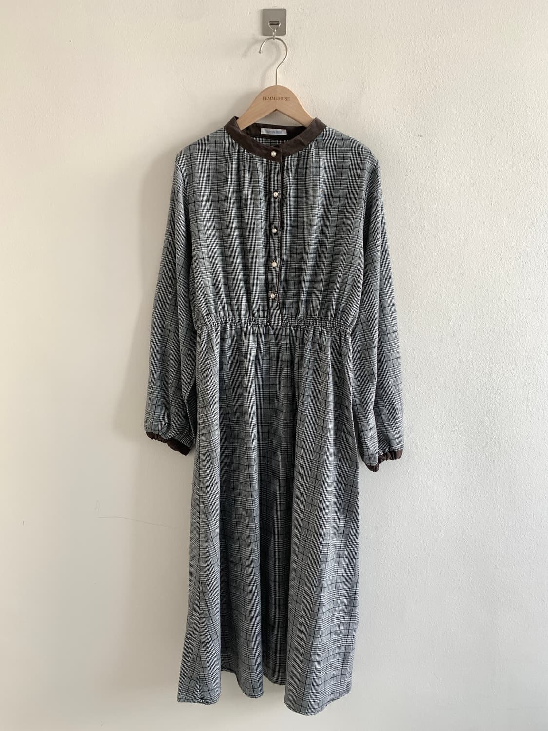 Check gold button dress 상품이미지1