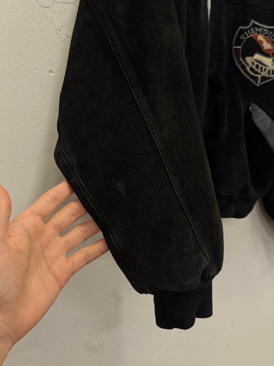 L) 90s France SINGULIER Suede Varsity Ja 상품이미지10