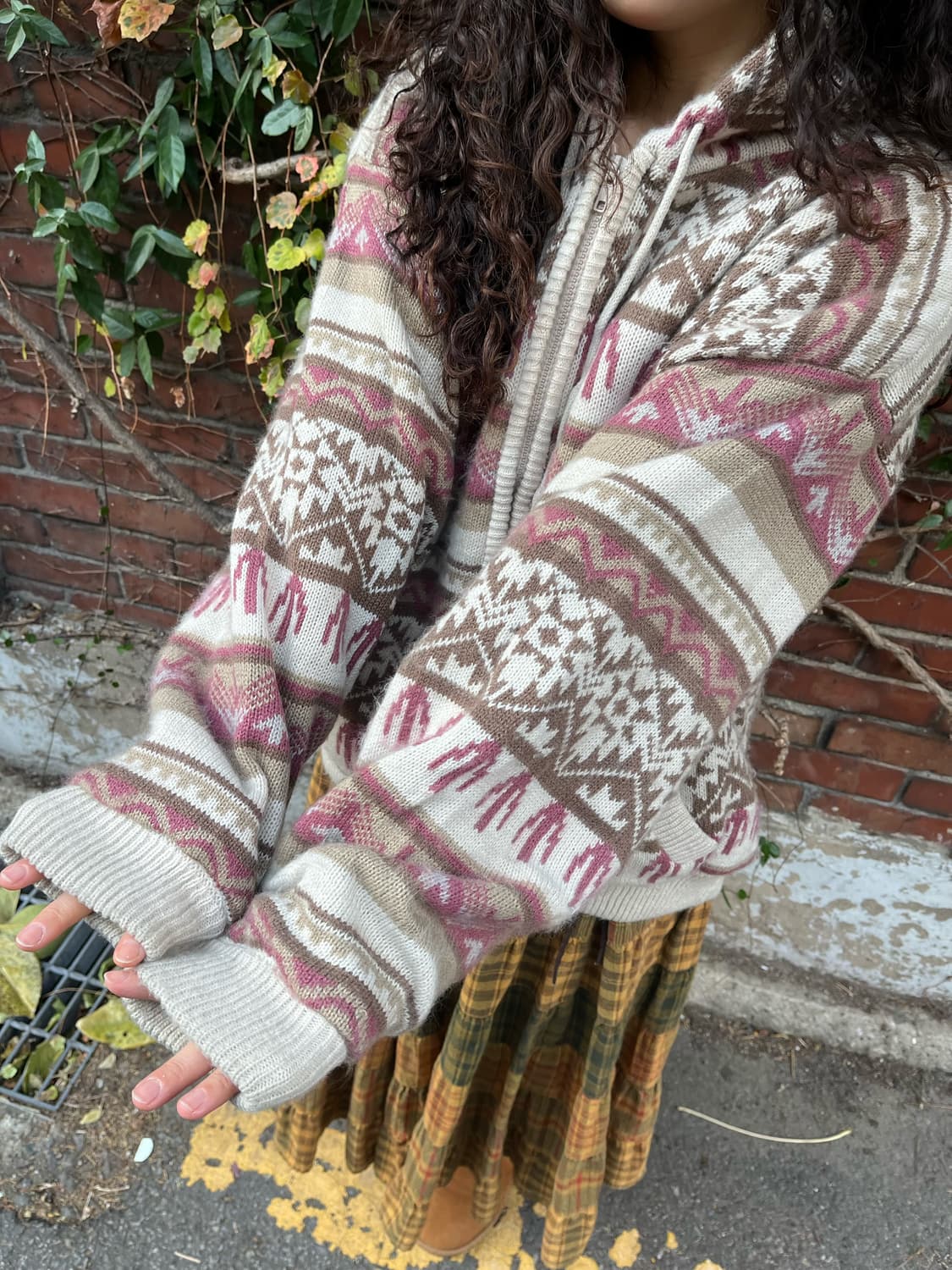 딸기 바닐라 양털 니트 후드 아우터 상품이미지5