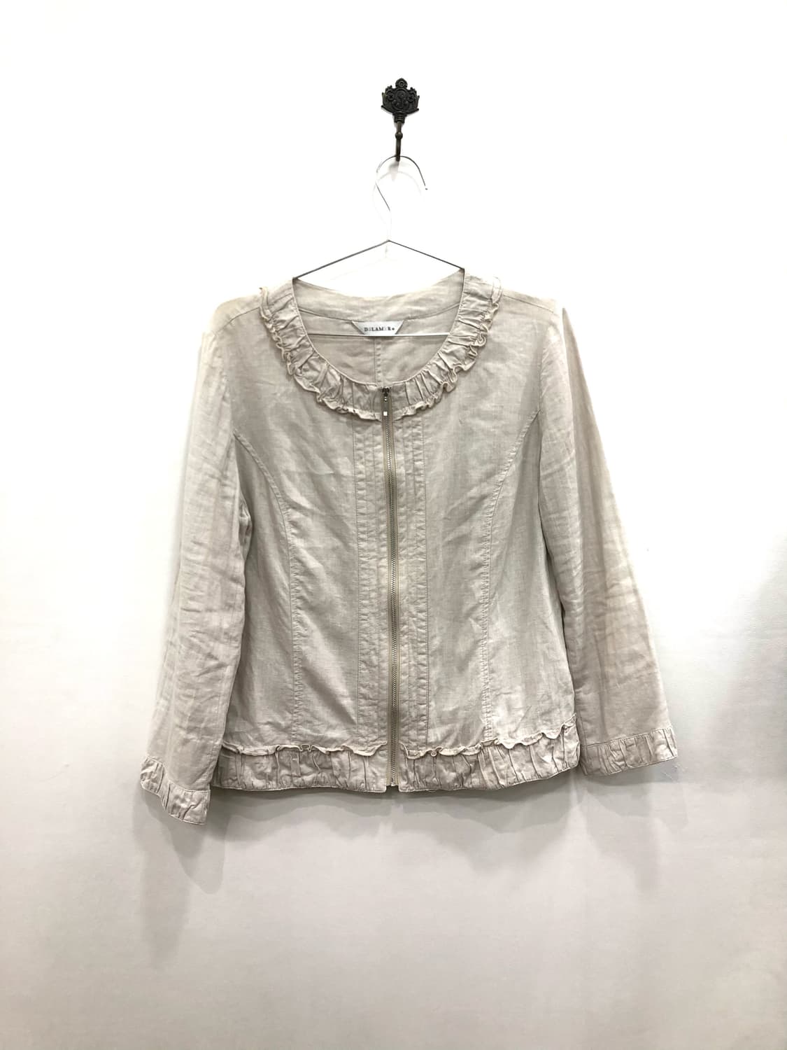 pink beige linen lace zip-up 상품이미지1