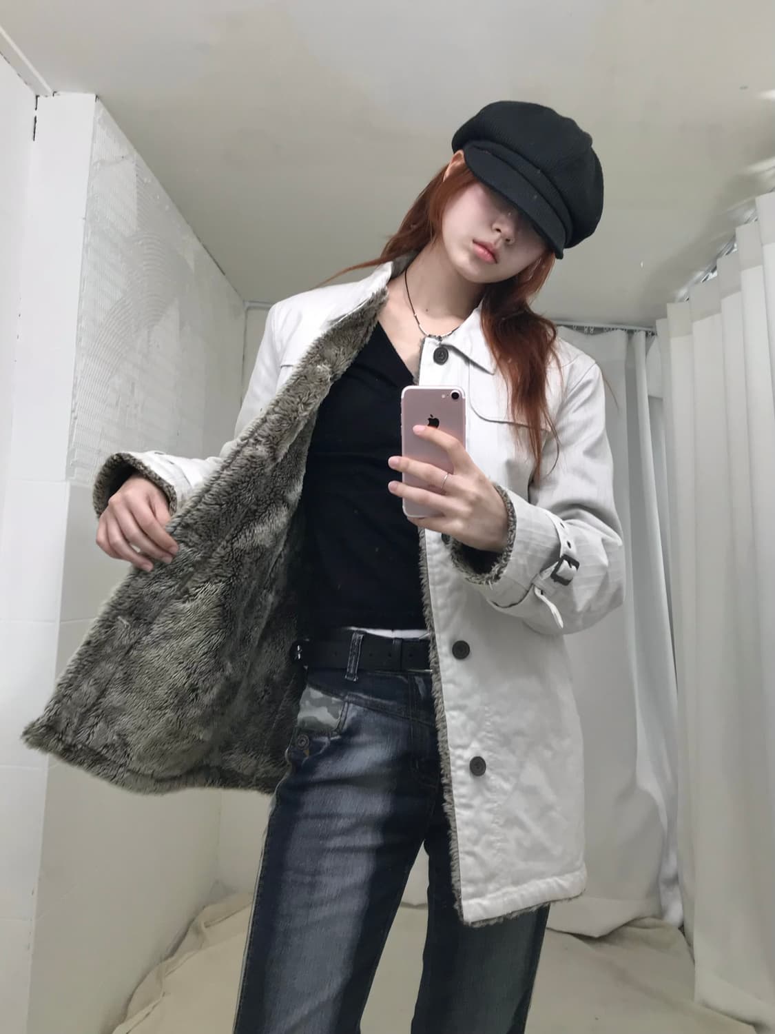 빈티지 화이트 퍼 버튼 자켓 상품이미지3