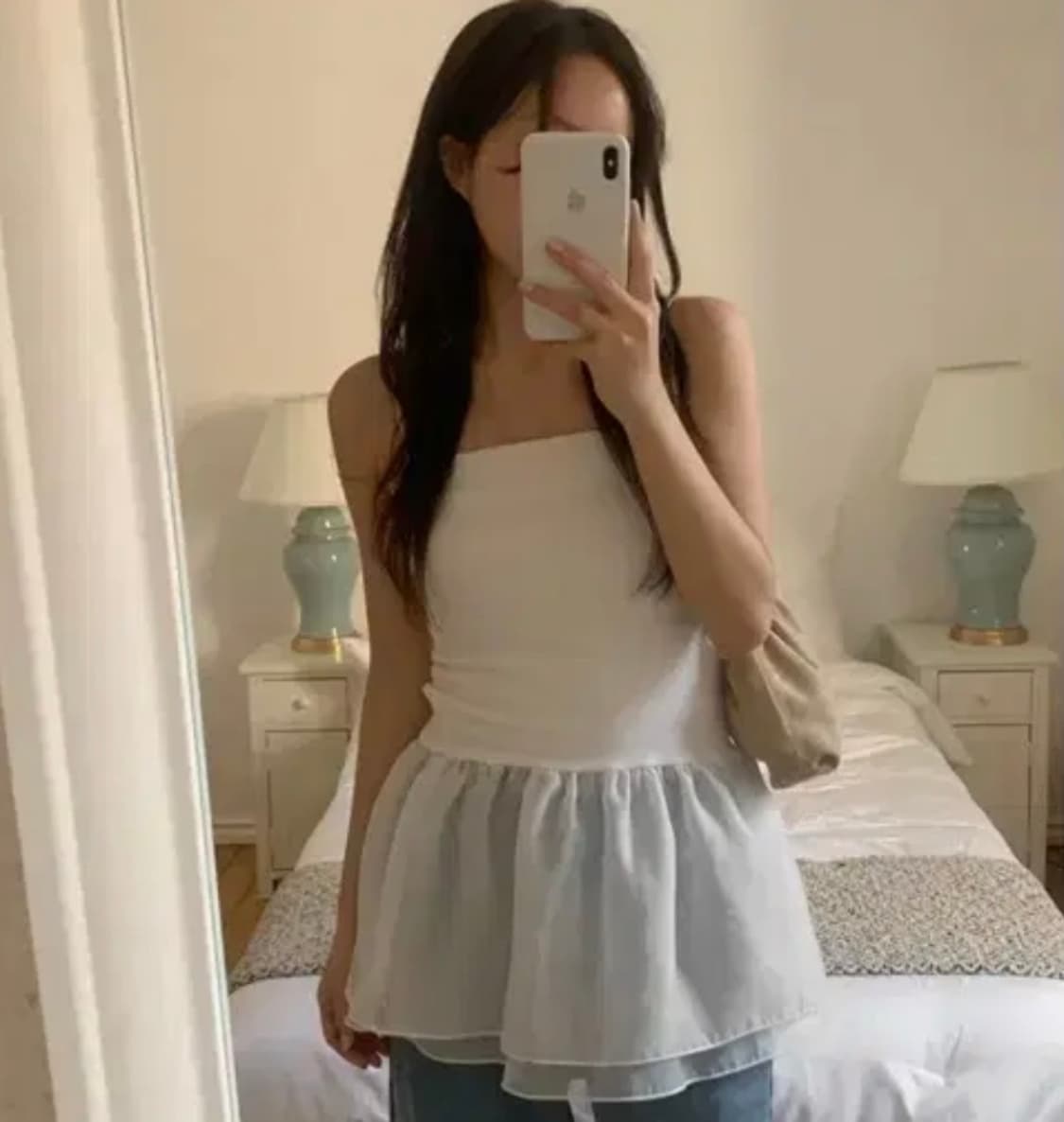 프렌치오브 누트 여름 레이어드 프릴 슬리브리스 탑 아워캐비넷 상품이미지1