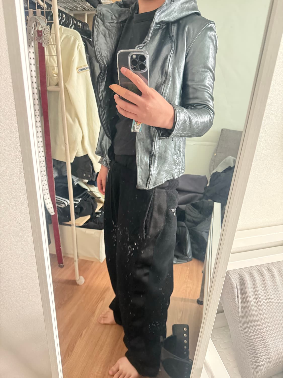 백래쉬 홀스하이드 하이넥 후디드 바이커 자켓 실버 상품이미지3