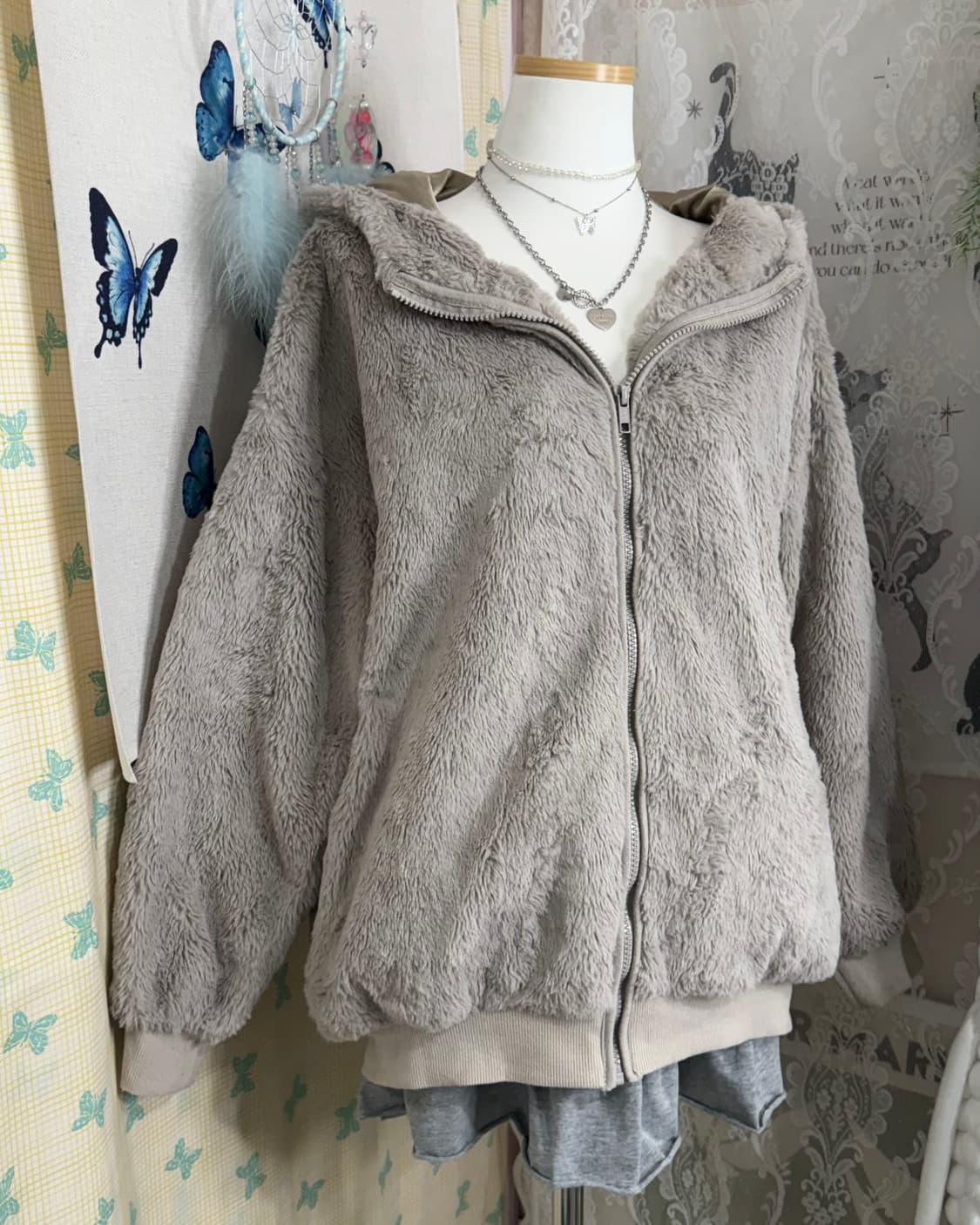 코코아 베이지 퍼 후드 집업 상품이미지4