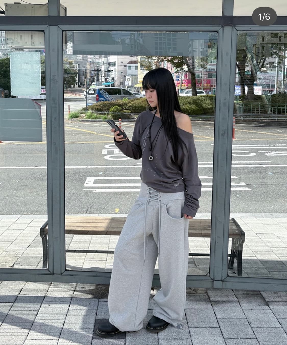 0104 공일공사 레이스업 와이드 스웻 팬츠 트레이닝 팬츠 상품이미지1