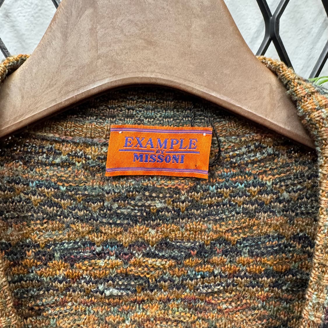 90s 미쏘니 이그잼플 울 니트 가디건 멜란지 패턴 브라운 배색 상품이미지5