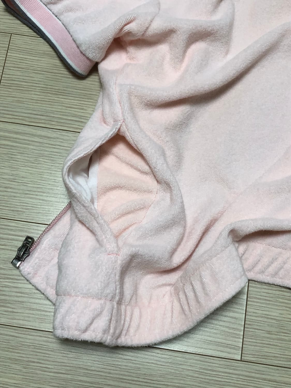 XS 딸기우유 핑크 테리 푸마 반팔 져지 후드집업 자켓 빈티지 푸마 상품이미지9