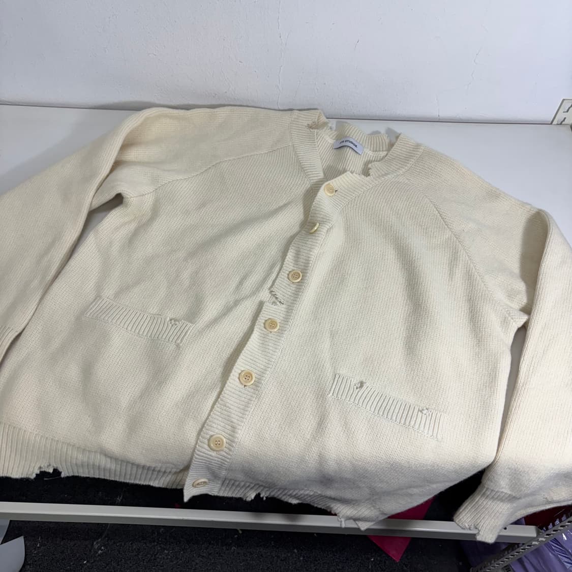 XL ATE STUDIOS 아이보리 빈티지 데미지 가디건 상품이미지1