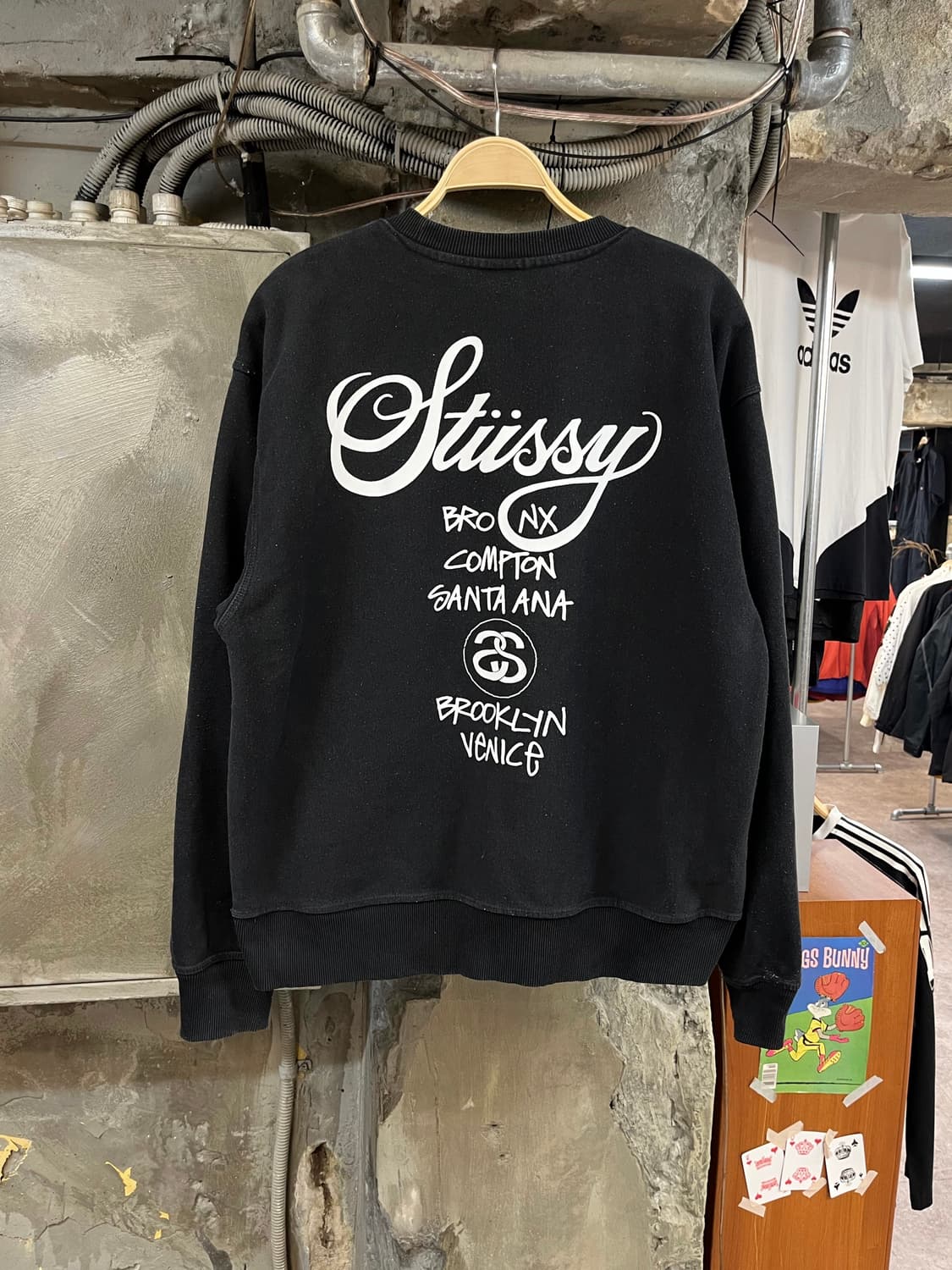 스투시 월드투어 기모 맨투맨 블랙 L #csz2188 상품이미지2