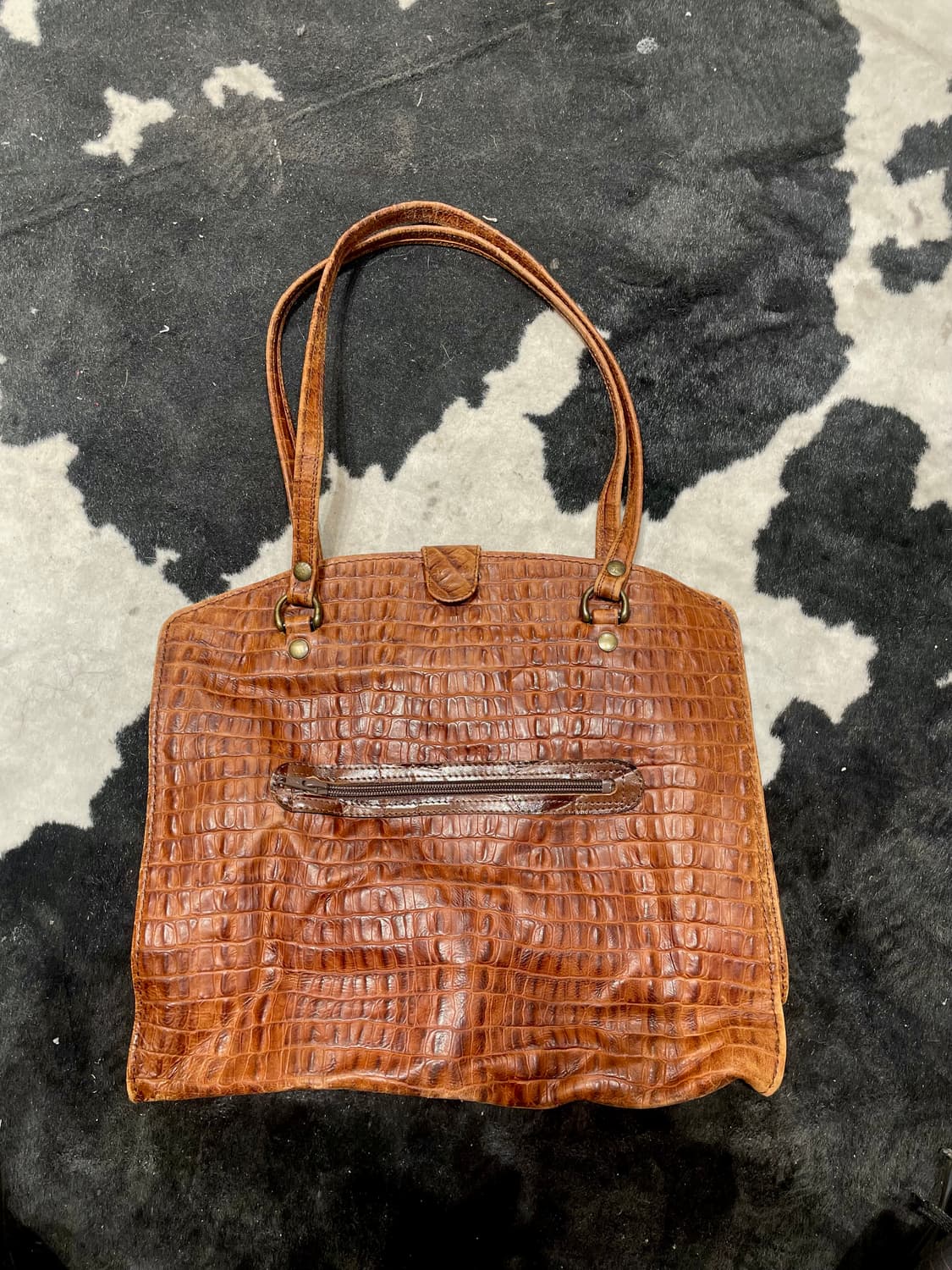 웨스턴 빈티지 크로커 패턴 레더 토트백 상품이미지1