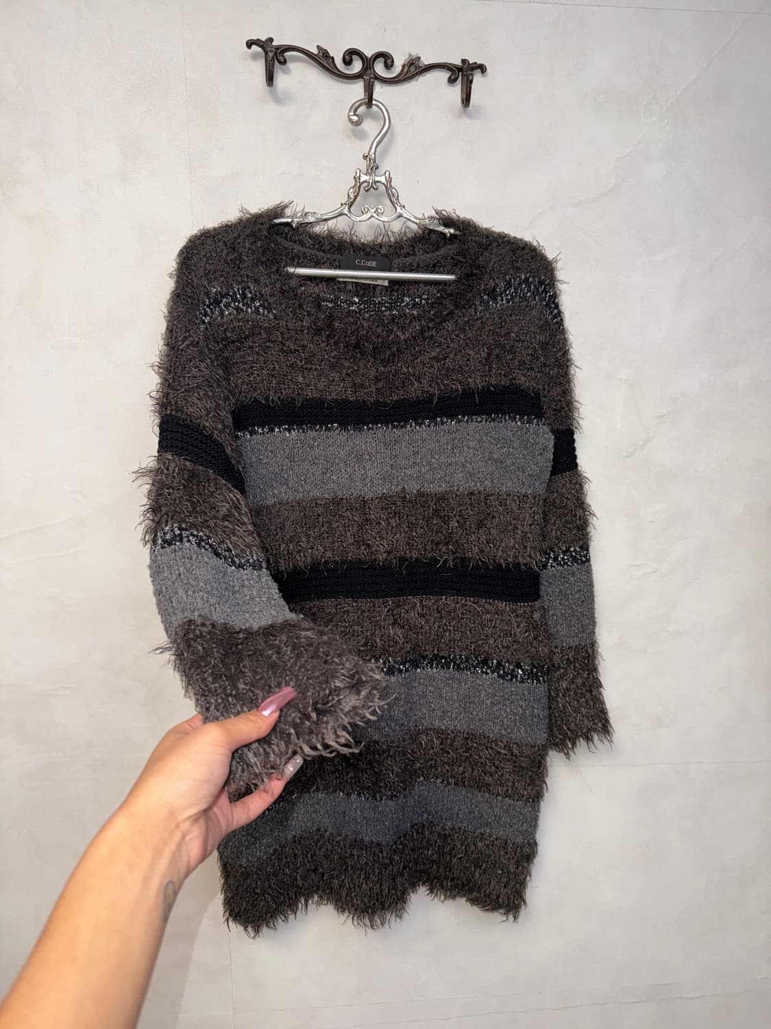 Codes Combine wool grunge fur knit ops 상품이미지5