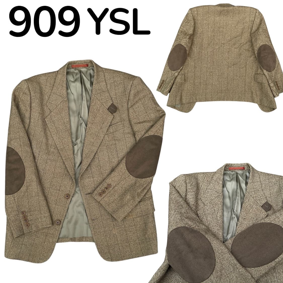 YSL 입생로랑 브라운 헤링본 엘보패치 블레이저 상품이미지1