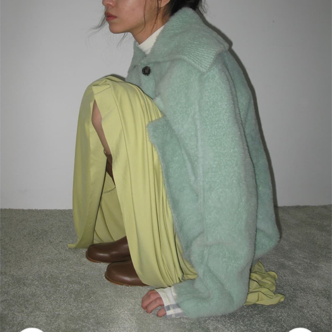 파르티멘토 우먼- 와이드 카라 헤어리 니트 가디건 (민트) 상품이미지3