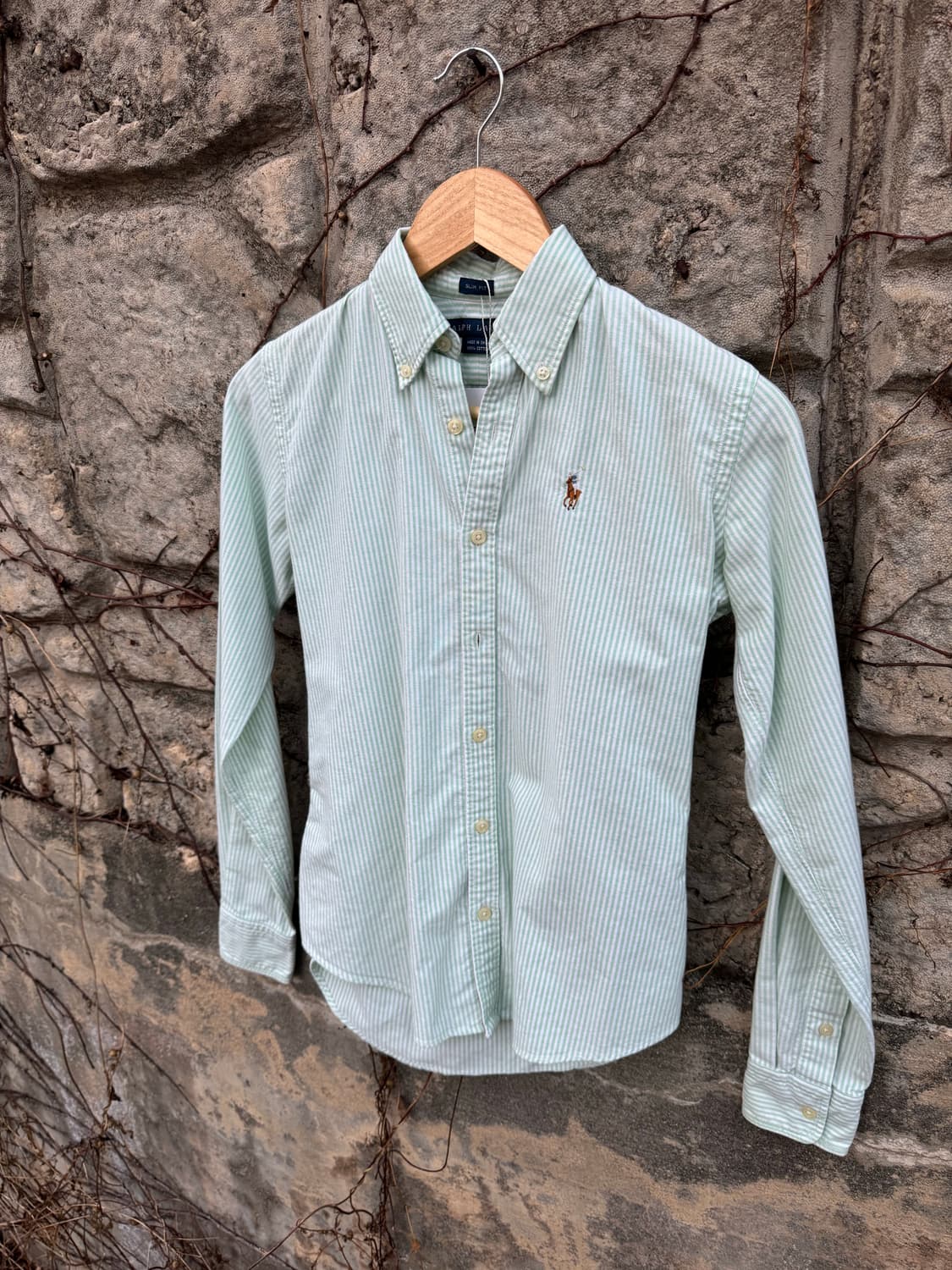 폴로 랄프로렌 빈티지 옥스포드 스트라이프 셔츠 슬림핏 그린 우먼 여성 상품이미지3