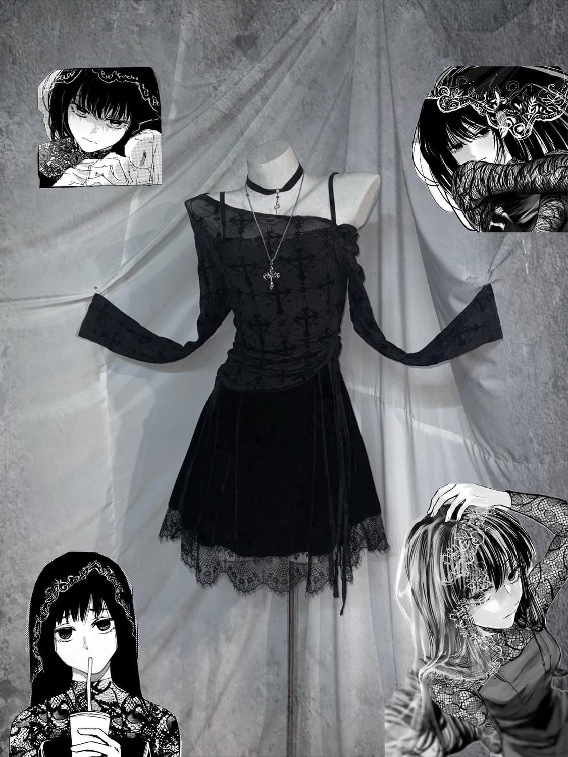 오사라기깔 블랙 데일리 고스고딕 코디세트 상품이미지1