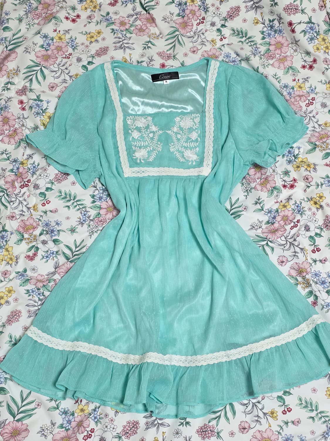 일본빈티지)민트모리걸 페어리계 레이스자수프릴퍼프 글리터 히메갸루 블라우스 상품이미지3