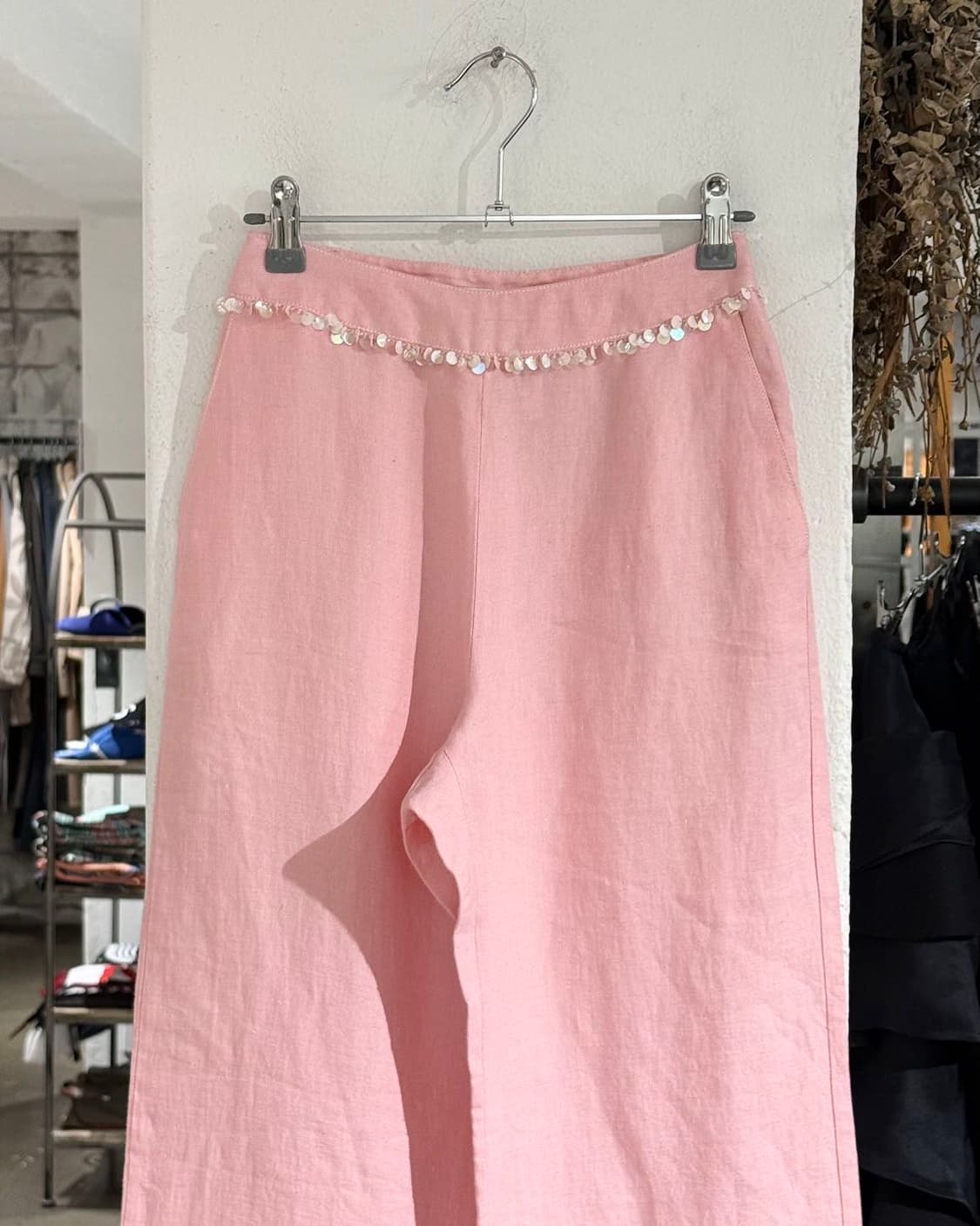 막스마라 핑크 퓨어 린넨 스팽글 팬츠 상품이미지2