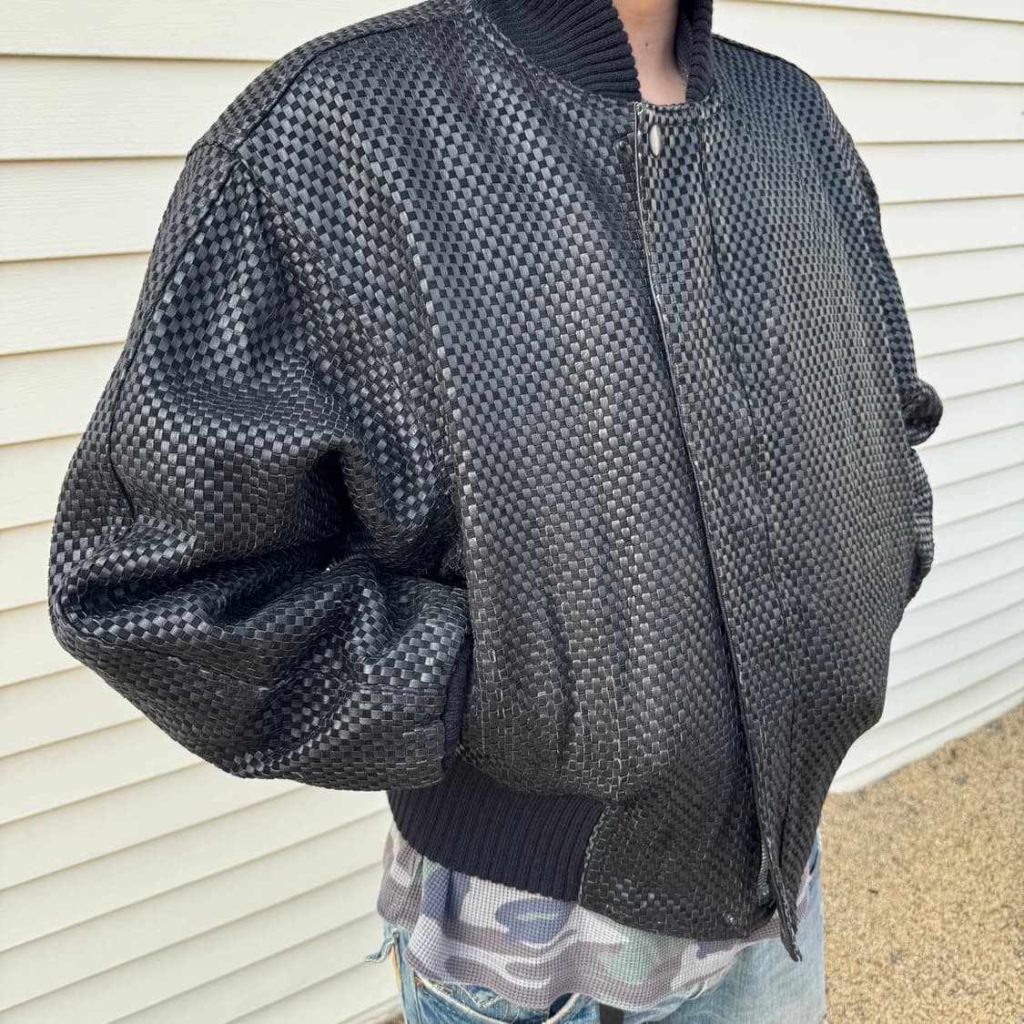 [M~L] Bill Kaiserman 인트레치아토 레더 봄버 자켓 상품이미지5