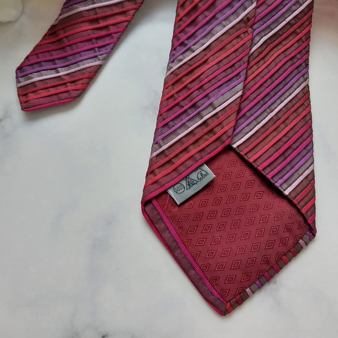 인터메조 실크 레드&핑크 스트라이프 넥타이 8.8cm A+등급 K1272 상품이미지7