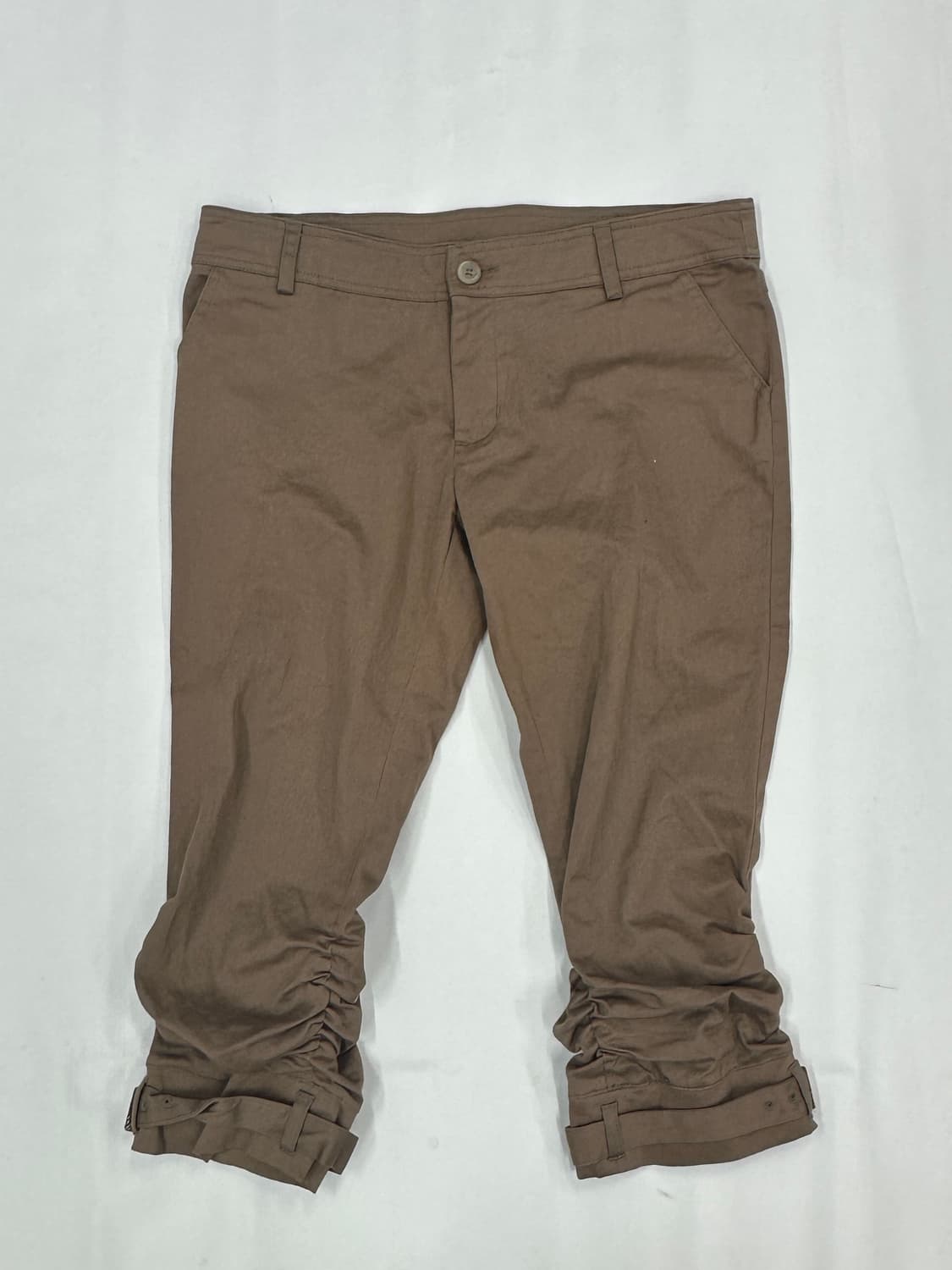 y2k 핀터 벨트 로우라이즈 7부 팬츠 일본 빈티지 셔링 베이지 브라운 상품이미지3