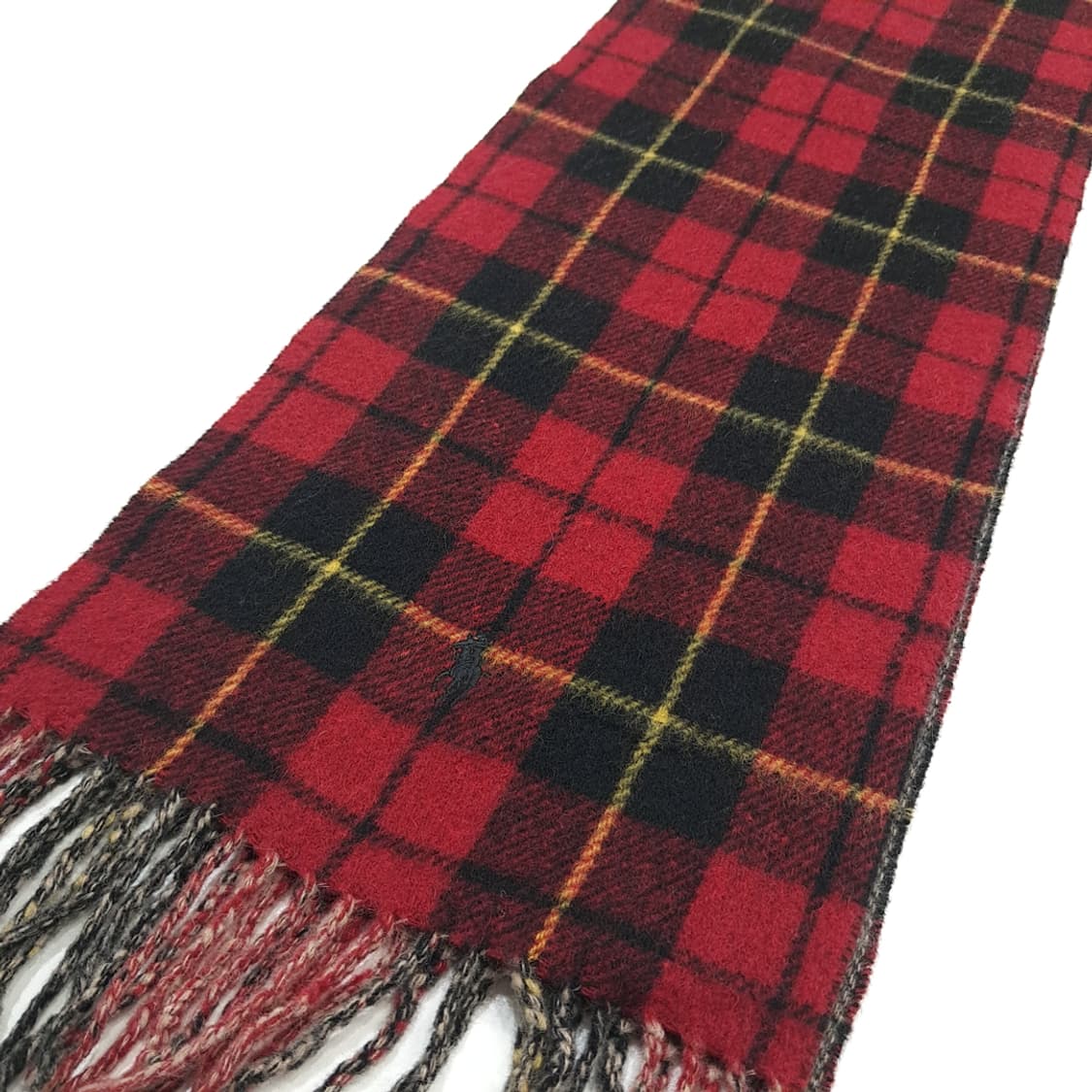 MX325 폴로 랄프로렌 레드 타탄체크 헤링본 양면 램스울 목도리 머플러 상품이미지2