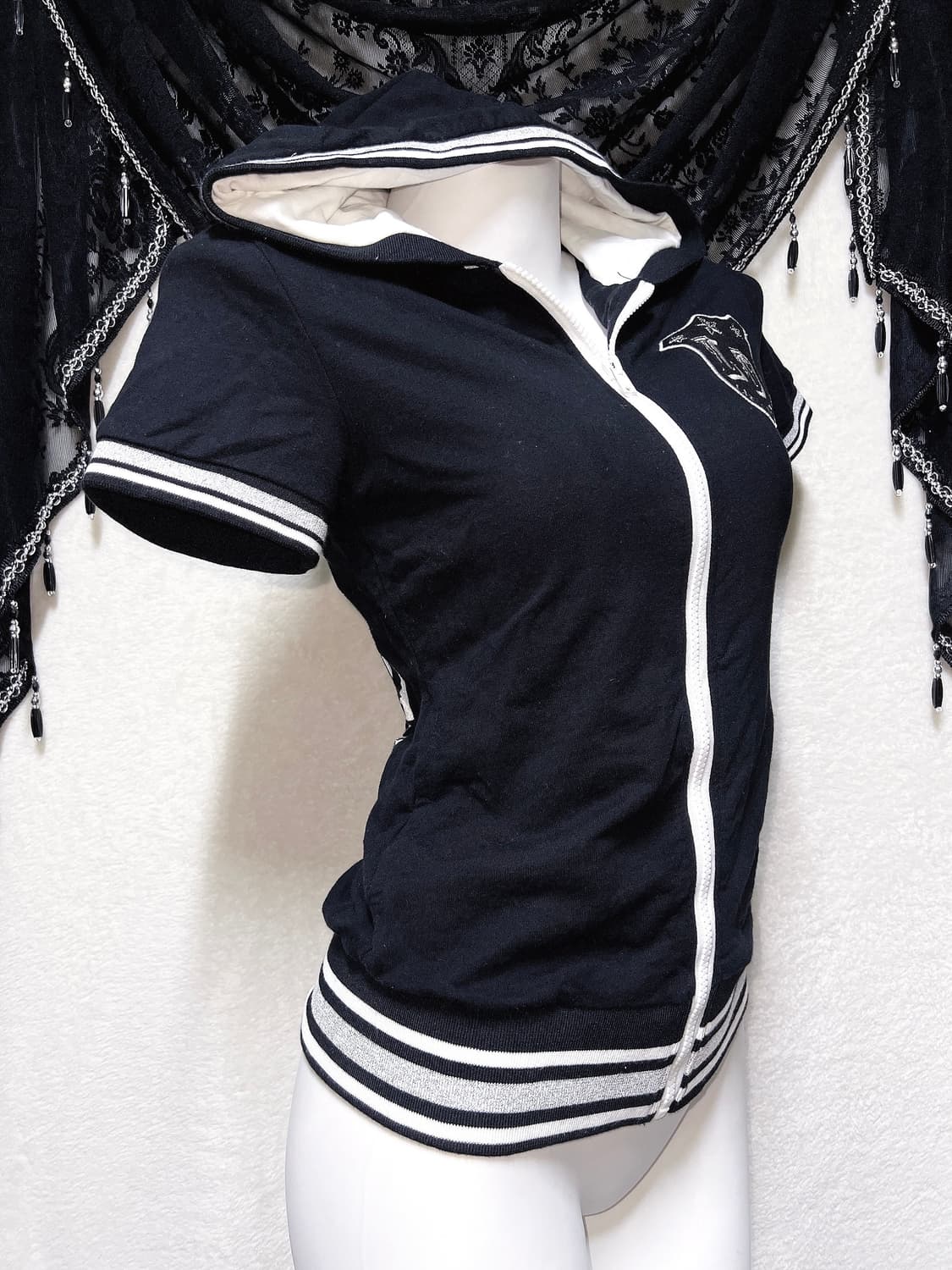 리즈리사돌 y2k 와투케 펑크 갸루 키치 반팔 후드집업 헤이세이 핀터 상품이미지6