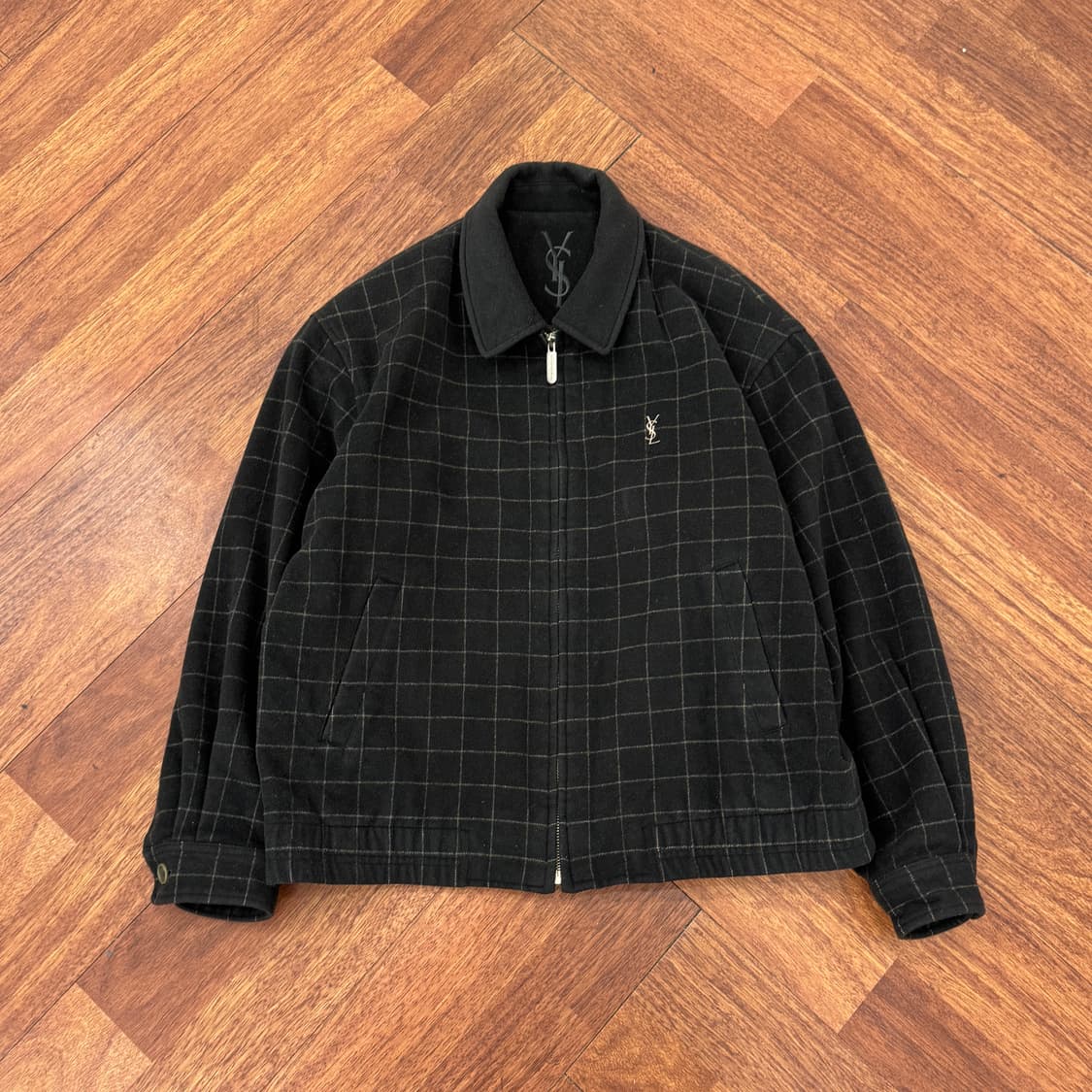 100 YSL 입셍로랑 90s 체크 모직 자켓 상품이미지1