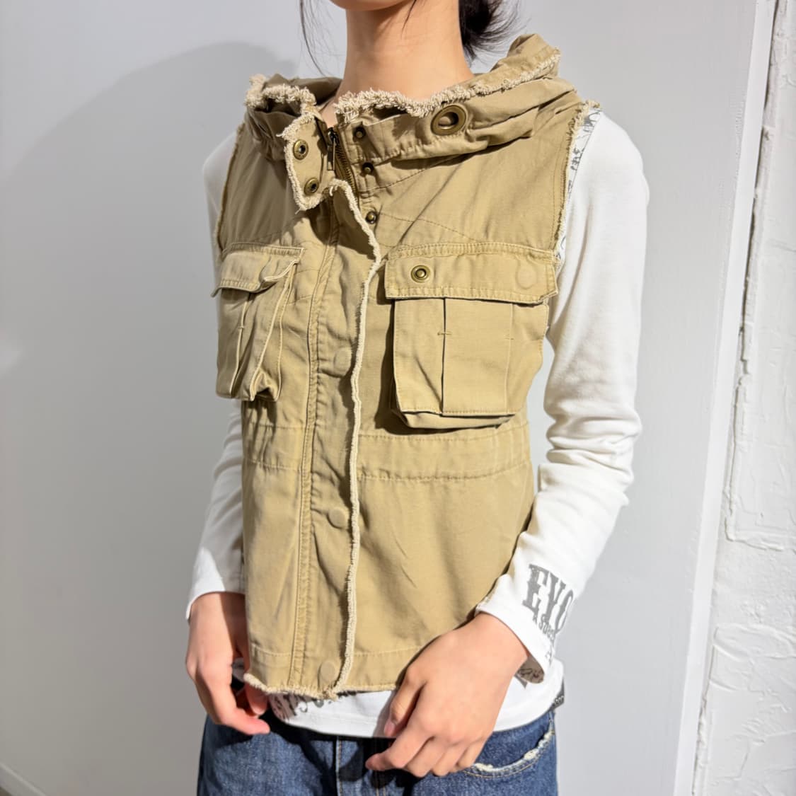 베이지 펑크 카고 베스트 조끼 상품이미지1