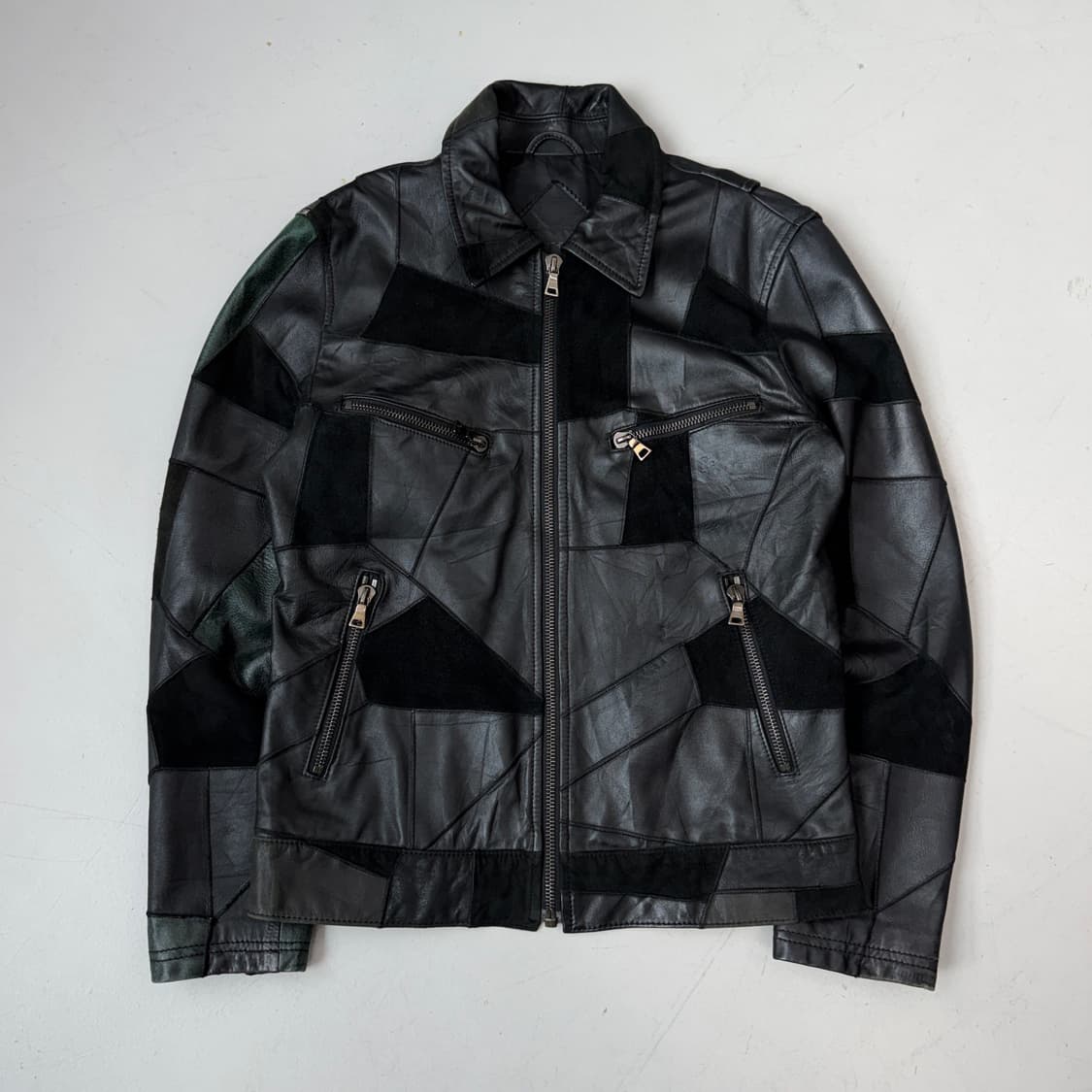 Maniac works 제팬 바이커 리얼레더 램스킨 패치워크 양가죽 자켓 상품이미지2
