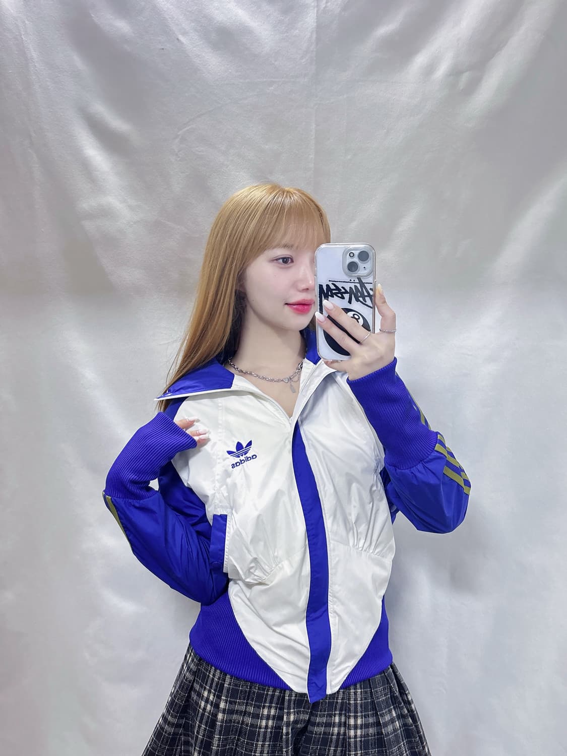 아디다스 화이트•블루 삼선 바람막이  상품이미지1