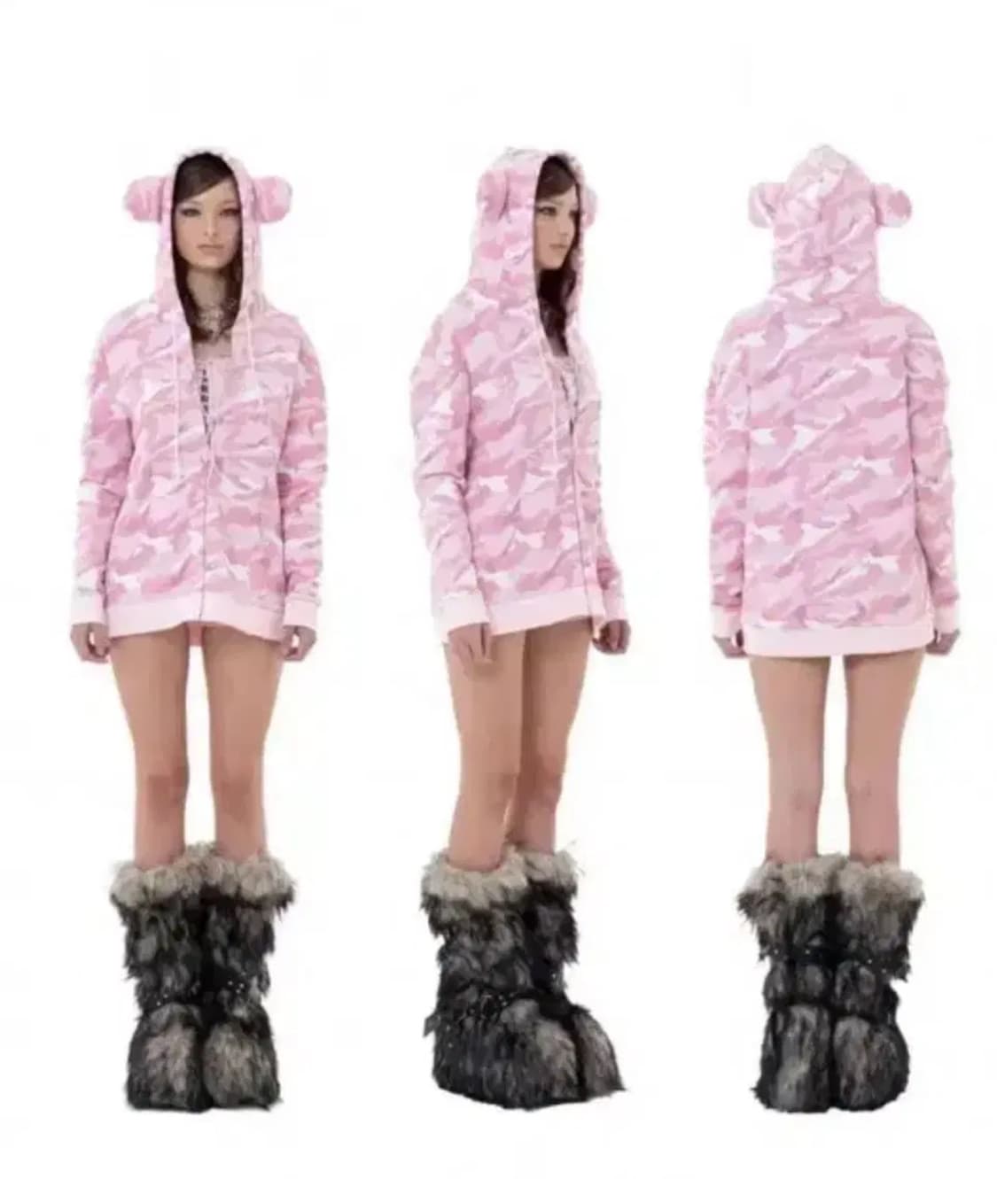 베이비메탈클럽 베어 핑크 카모 후드집업 상품이미지1