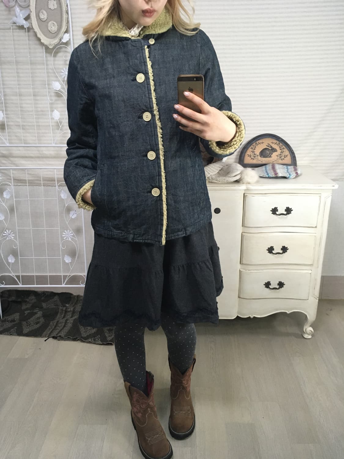 일본빈티지 데님 누빔 뽀글이점퍼 상품이미지5