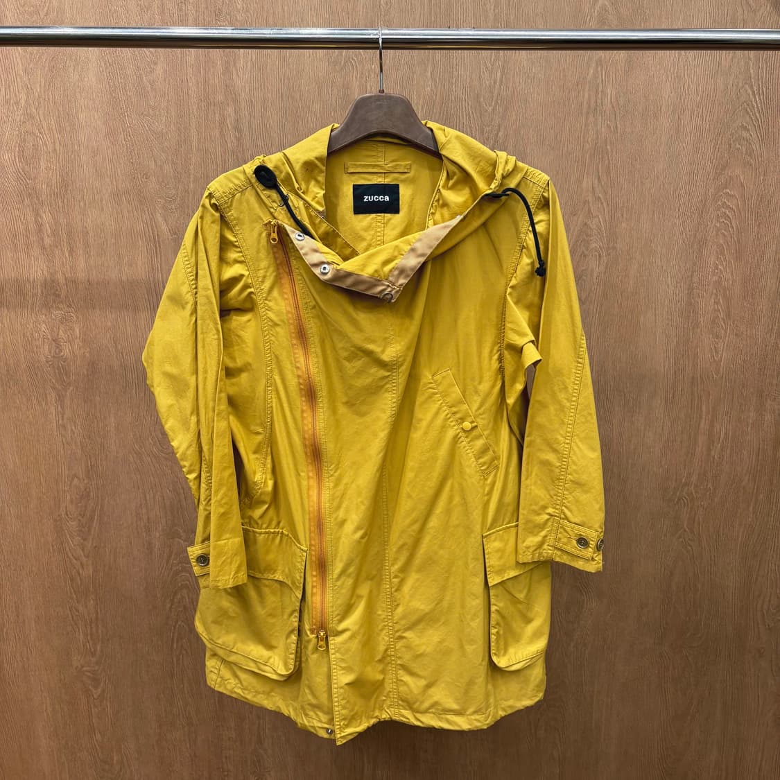 주카 아노락 파카 코트 언발란스 집업 후드 스트링 디테일 루즈핏 머스타드 상품이미지2