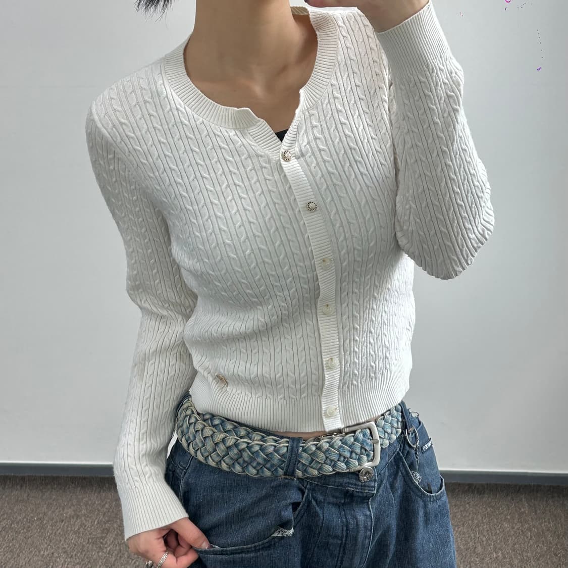 Guess 게스 아이보리 케이블 니트 가디건 상품이미지1