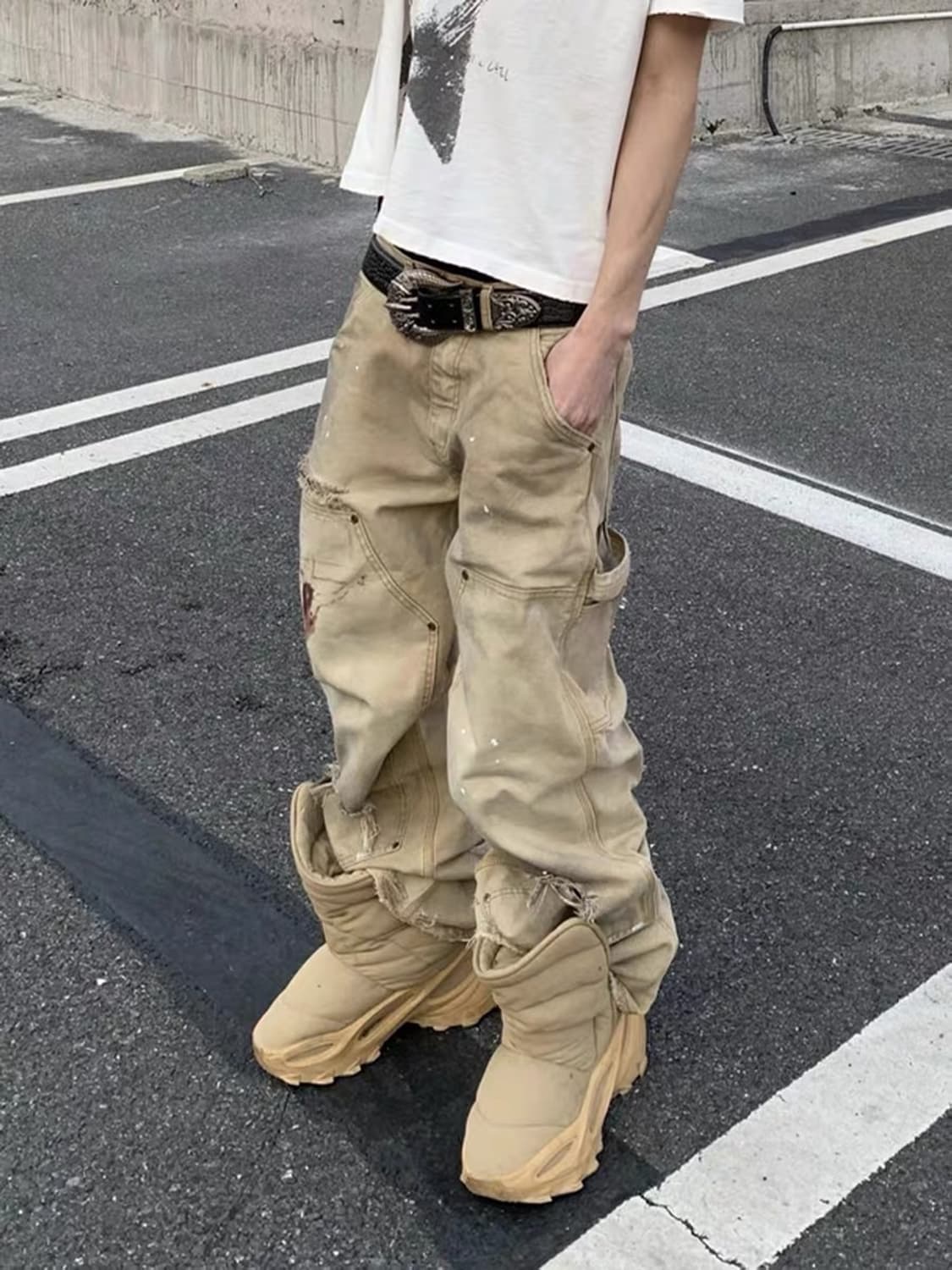 Vintage mood double knee dirty pants 상품이미지5