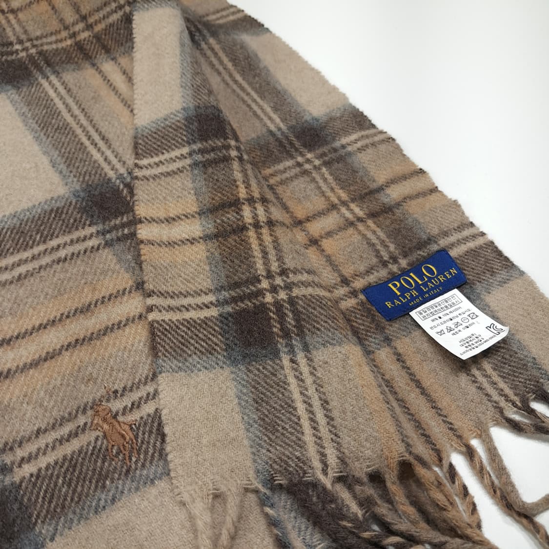 MX625 폴로 00s 이태리판 울캐시미어 타탄체크 카멜 머플러목도리 상품이미지4