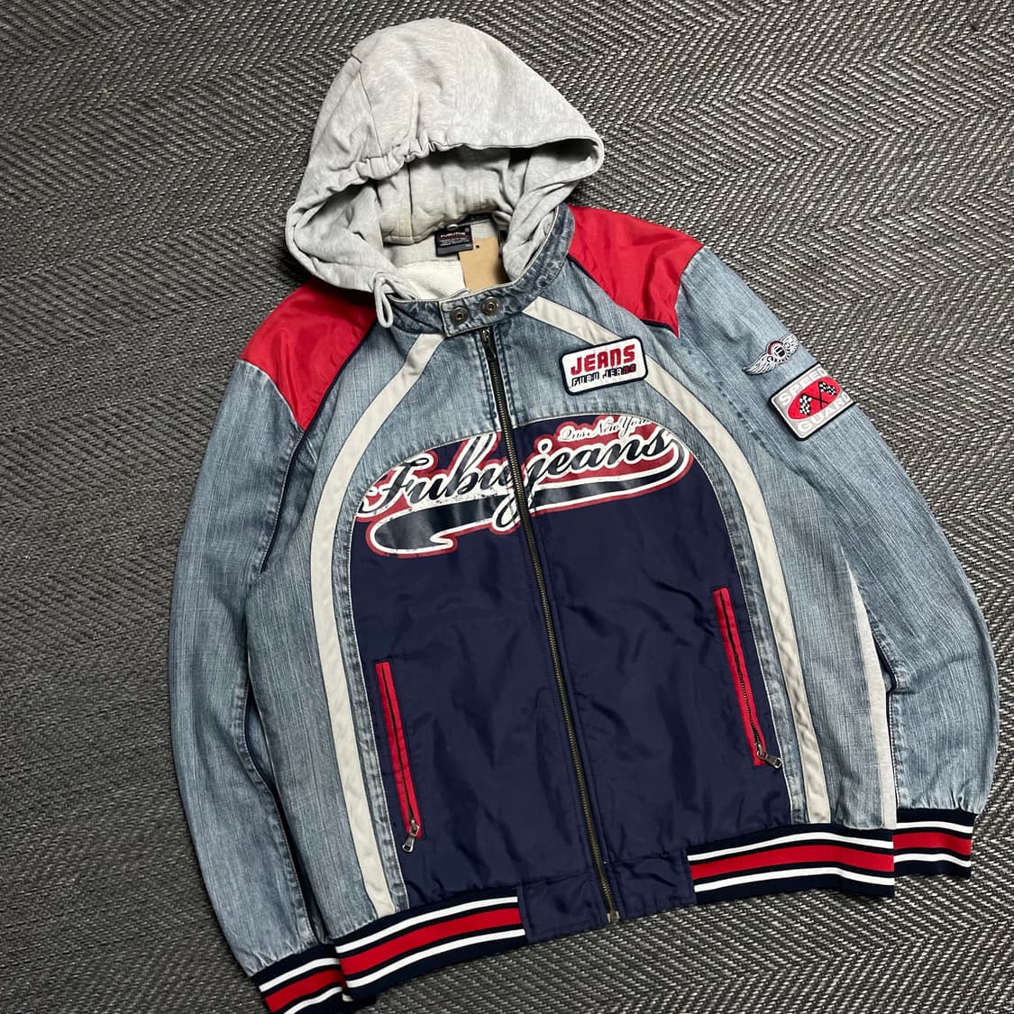 00s Fubu 후부 올드스쿨 데님 믹스업 레이싱 자켓y 5215 상품이미지1